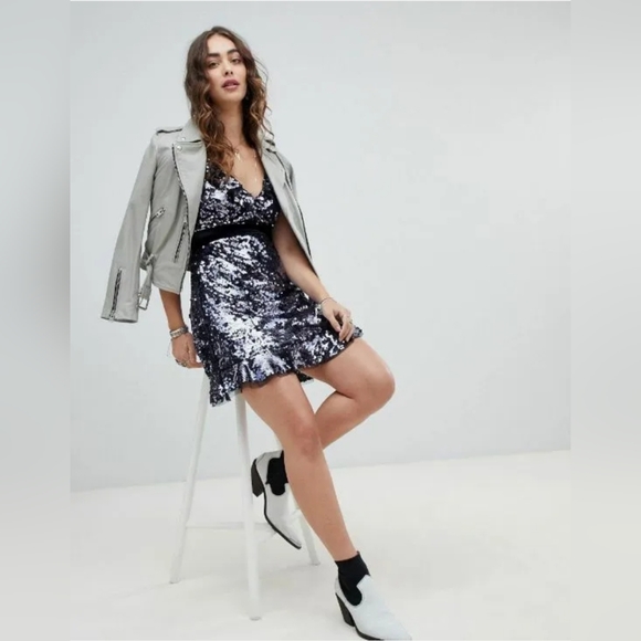 Free People Sequin Metallic Purple Black short dress party cocktail size 6 - Picture 13 of 17